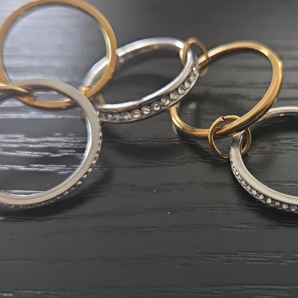 Stainless Steel Gold and Sterling Silver Plated Ring with Diamonds - Picture 3 of 4
